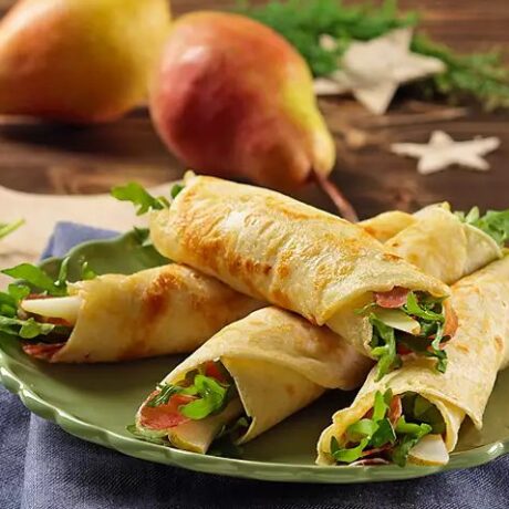 Palačinke s kruškom, rukolom i šunkom