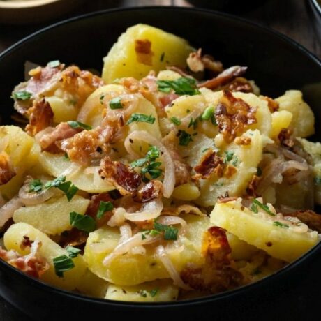 Topla krumpir salata s hrskavom pancetom